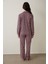 Pembe Maroon Çizgili Gömlek Yaka Pamuklu Pijama Takımı 10