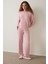 Pembe Bisiklet Yaka Uzun Kol Pijama Takımı 11