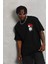 Unisex Oversize Baskılı Bisiklet Yaka T-Shirt - Siyah 3