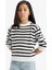 Kız Çocuk Standart Fit Bisiklet Yaka Çizgili Triko Kazak C6903A825AU 8