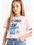 Kız Çocuk Disney Lilo & Stitch Bisiklet Yaka Kısa Kollu Tişört 7