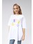 Kadın Bisiklet Yaka Baskılı Kısa Kollu Oversize Tişört 2