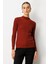 Kadın Dik Yaka Tül Detaylı Triko Kazak 60384 Bordo 1