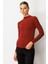 Kadın Dik Yaka Tül Detaylı Triko Kazak 60384 Bordo 2
