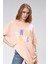 Kadın Bisiklet Yaka Baskılı Kısa Kollu Oversize Tişört 7