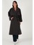 Oversize Fit Kruvaze Yaka Düğmeli Kemerli Uzun Trençkot Bayan Trençkot 6839476 3