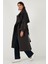 Oversize Fit Kruvaze Yaka Düğmeli Kemerli Uzun Trençkot Bayan Trençkot 6839476 5