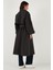 Oversize Fit Kruvaze Yaka Düğmeli Kemerli Uzun Trençkot Bayan Trençkot 6839476 7