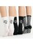 Unisex 3'lü Set Yazılı ve Damalı Siyah Beyaz Pamuklu Spor Kolej Soket Çorap 1