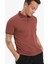Slim Fit Dar Kesim Polo Yaka Kısa Kollu Dokulu Basic Düz Tişört T5259AZ25SM 6