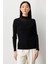 Kadın Dik Yaka Tül Detaylı Triko Kazak 60384 Siyah 1