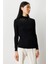 Kadın Dik Yaka Tül Detaylı Triko Kazak 60384 Siyah 2