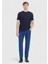 Lacivert Düz Bisiklet Yaka Pamuk Karışımlı T-Shirt 3