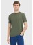 Haki Düz Bisiklet Yaka Pamuk Karışımlı T-Shirt 1