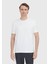 Beyaz Düz Bisiklet Yaka Pamuk Karışımlı T-Shirt 4