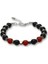 Gümüş Renk Metal Zincir Küre Kesim Kırmızı Siyah Akik Oniks Hematit Doğaltaş Erkek Taraftar Bileklik 1