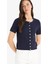 Regular Fit Bisiklet Yaka Düğmeli Kısa Kollu Triko Hırka E5770AX25AU 11