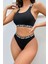 Kadın Siyah Çapraz Sırt ve Love Lastik Detaylı Sütyen Külot Takım 3