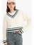 Coool Regular Fit V Yaka Saç Örgülü Triko Kazak C7321AX25WN 10