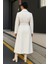 Kadın Kruvaze Premium Basic Uzun Beyaz Kaşe Kaban 5