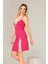 Lady Dantelli Mini Yırtmaç Fuşya Penye Gecelik 1