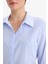 Fitted Çizgili Poplin Uzun Kollu Gömlek D3172AX25WN 15