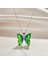 Kadın Çelik Kolye - Kelebek Tasarım - Yeşil Turkuaz Zirkon Taşlı - Gümüş Renk 4