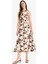 Keten Karışımlı Boyundan Bağlamalı Çiçek Desenli Maxi Elbise 8