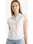 Fitted Poplin Kısa Kollu Beyaz Gömlek F6354AX25HS 13