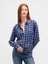 Kadın Mavi Flannel Dar Kesim Ekose Gömlek 1