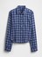 Kadın Mavi Flannel Dar Kesim Ekose Gömlek 2