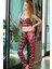 Kadife Balenli Destekli Dolgulu Parlak Baskılı Fermuar Detaylı Büstiyer ve Pantolon Pijama Takım AX21235 3