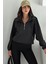 Yarım Fermuarlı Stoperli Siyah Yağmurluk 4