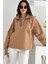 Yarım Fermuarlı Stoperli Camel Renk Yağmurluk 2
