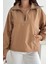 Yarım Fermuarlı Stoperli Camel Renk Yağmurluk 4