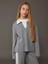 Kids Gri Polo Yaka Pamuklu Interlok Kumaş Çizgili Kız Çocuk Sweatshirt ve Tayt Takım 1
