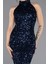 Halter Yaka Midi Pul Payet Abiye Elbise ABK2474 3