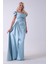 Turkuaz Drape Detaylı Saten Kumaş Abiye Elbise 9704858.14 2