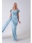 Turkuaz Drape Detaylı Saten Kumaş Abiye Elbise 9704858.14 6