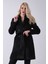 Siyah Şal Yaka Çift Cepli Düğme Kapamalı Kemerli Peluş Kaban 0108088.01 6