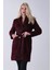 Bordo Şal Yaka Çift Cepli Düğme Kapamalı Kemerli Peluş Kaban 0108088.04 6