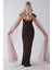 Kahve Boyundan Takma Tül Detaylı Straplez Pul Payet Abiye 9705683.05 5