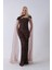 Kahve Boyundan Takma Tül Detaylı Straplez Pul Payet Abiye 9705683.05 6