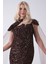 Kahve Boyundan Takma Tül Detaylı Straplez Pul Payet Abiye 9705683.05 7