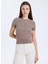 Yuvarlak Yaka Düz Kahve Kadın T-Shirt Chenille Kadın Triko 3