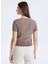 Yuvarlak Yaka Düz Kahve Kadın T-Shirt Chenille Kadın Triko 5