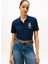 Işlemeli Mavi Kadın Polo T-Shirt 2