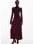Balıkçı Yaka Düz Bordo Uzun Kadın Elbise 25WWVF09 1