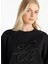 Bisiklet Yaka Nakışlı Siyah Kadın Sweatshırt TBWRTS1023 5