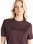 Bisiklet Yaka Baskılı Bordo Kadın T-Shirt TBWRTS1029 5